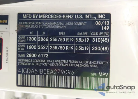 2014 Mercedes-Benz Ml 350 from USA, damaged, VIN 4JGDA5JB5EA279096
